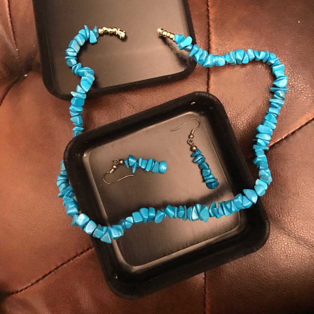 Hawaiian turquoise chip shell necklace & earrings